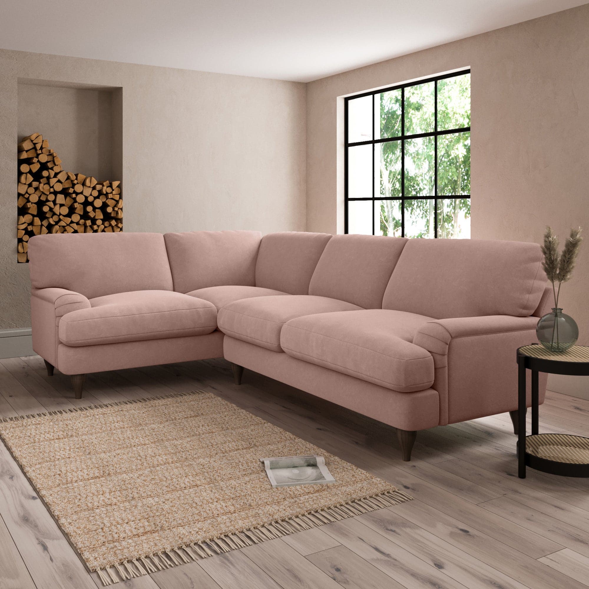 Darwin Luxury Velvet Left Hand Corner Sofa Luxury Velvet Peach Blush