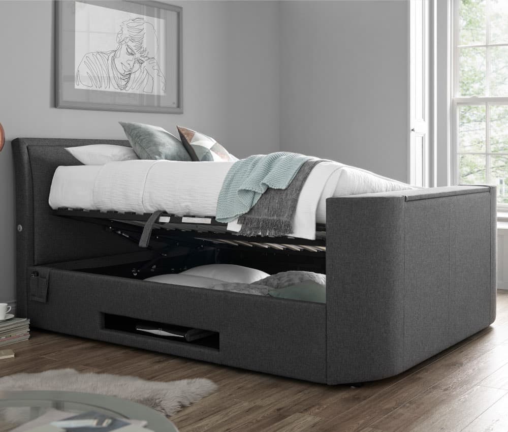 Ardwick Grey Fabric Ottoman Media TV Bed - 4ft6 Double