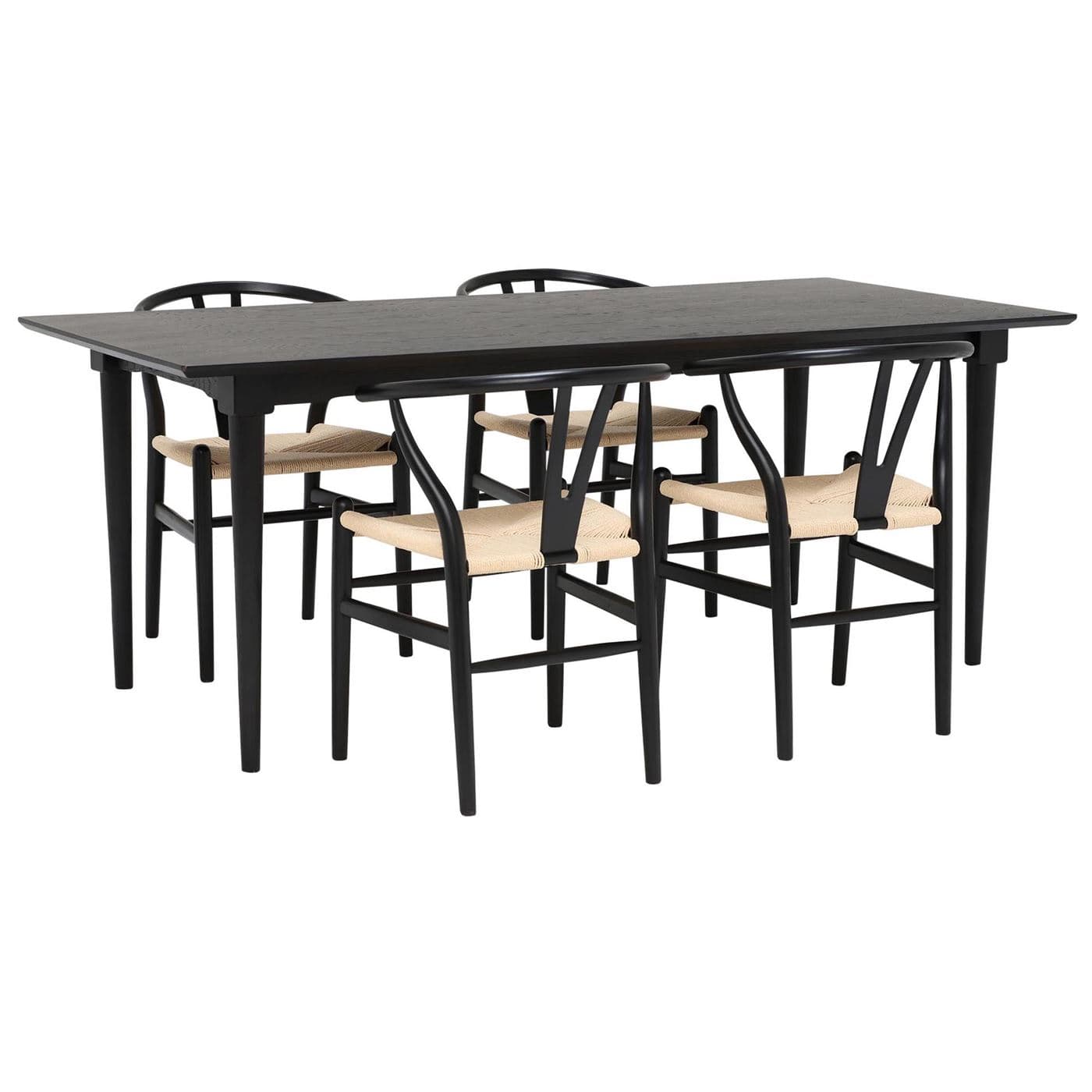 Hague 200cm Dining Table with 4 Hans Wishbone Dining Chairs, Black