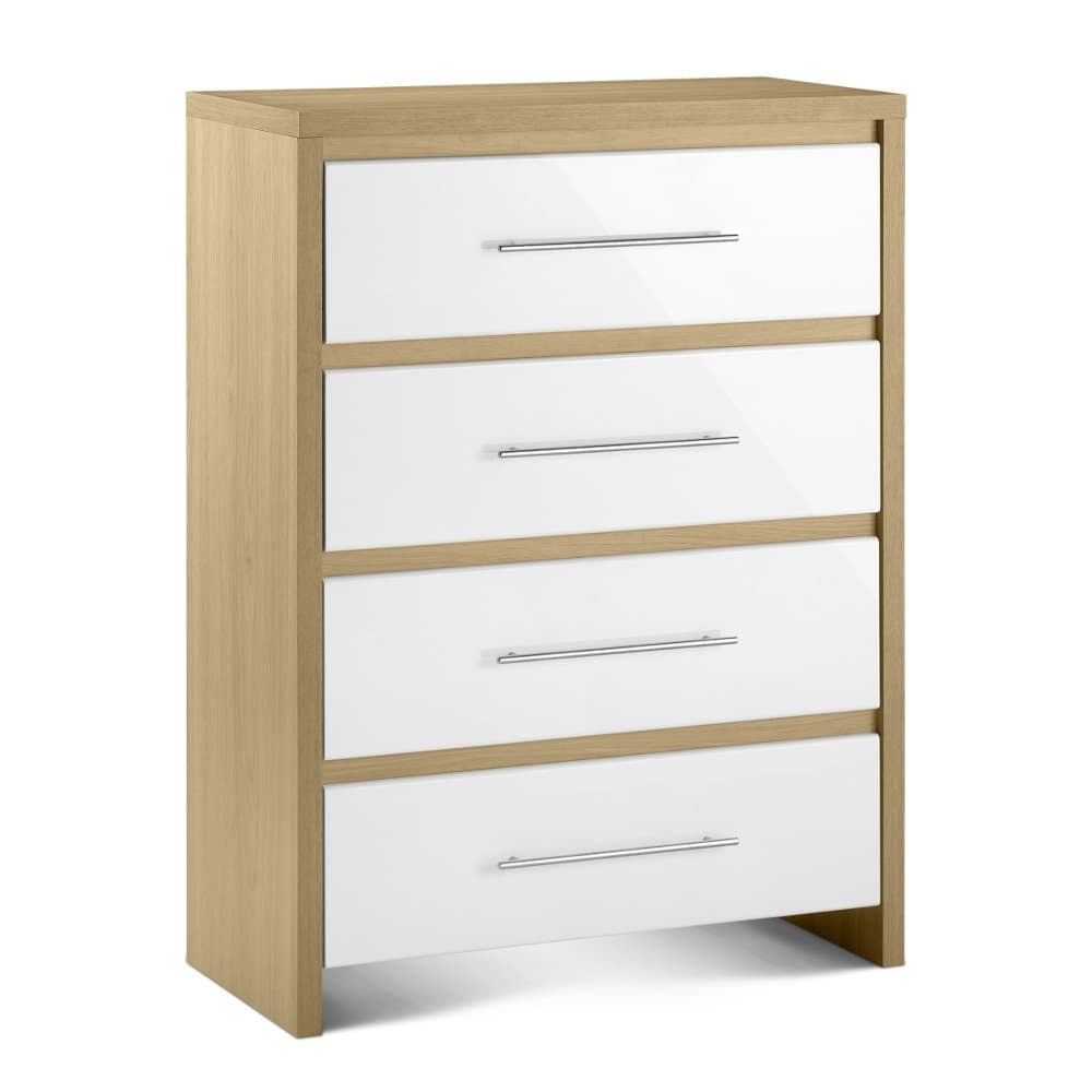 Stockholm Gloss White and Light Oak 4 Drawer Chest