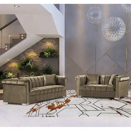 Kenosha Velour Fabric 2 Seater And 3 Seater Sofa In Parchment
