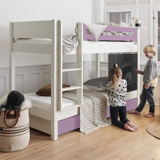 Morden Kids Bunk Bed With Safety Rail And Drawers In Dusty Rose