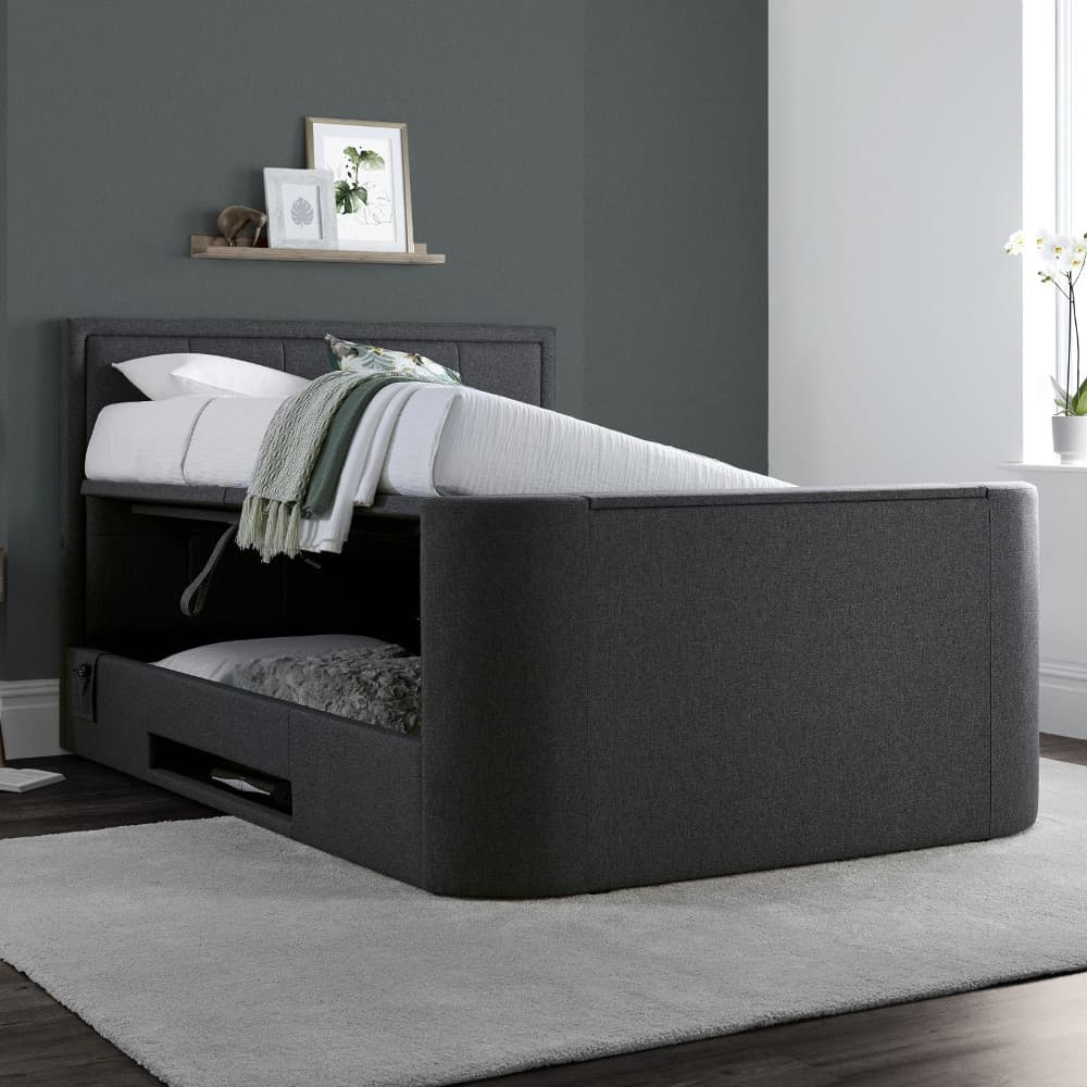 Eston Grey Fabric Ottoman Electric Media TV Bed Frame - 4ft6 Double