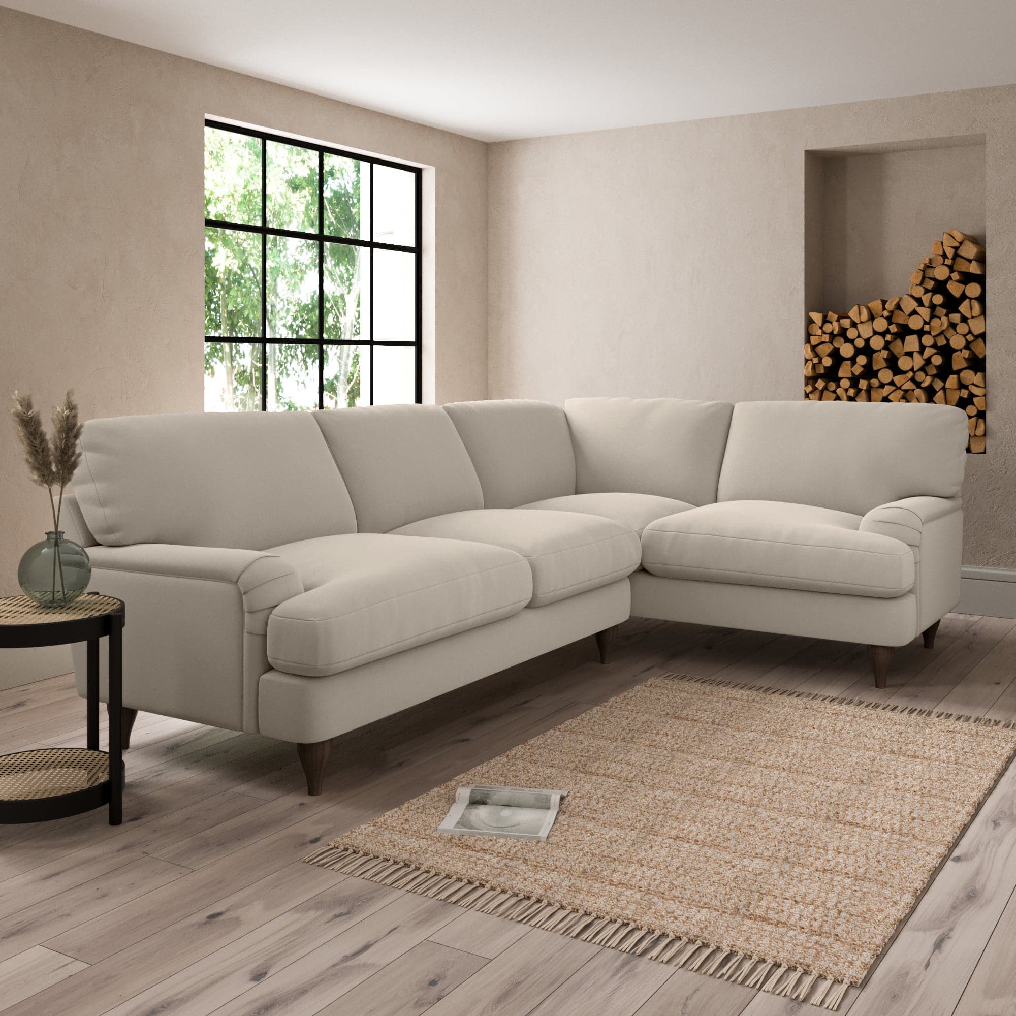 Darwin Luxury Velvet Right Hand Corner Sofa Luxury Velvet Natural