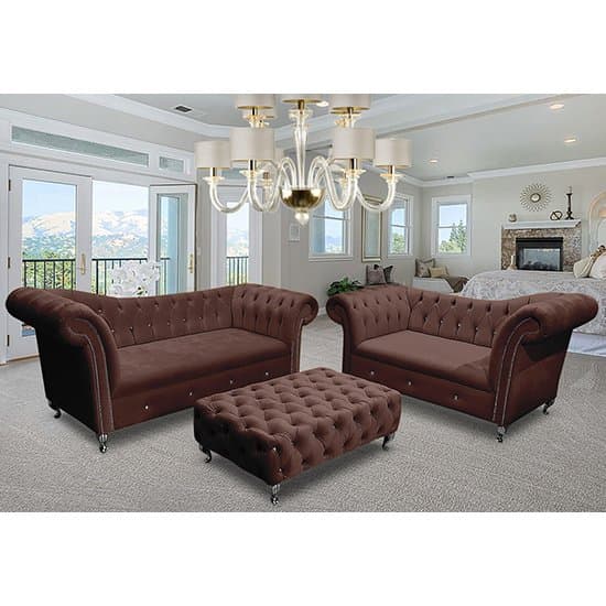 Izu Plush Velvet 2 Seater And 3 Seater Sofa Suite In Mushroom