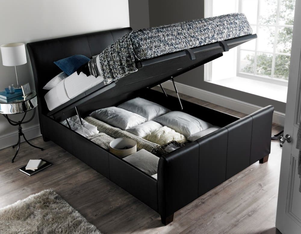 Allendale Black Faux Leather Ottoman Storage Bed Frame - 6ft Super King Size
