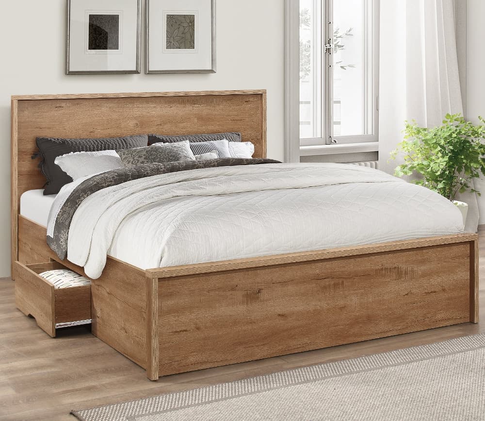 Stockwell Oak Wooden Storage Bed Frame - 5ft King Size