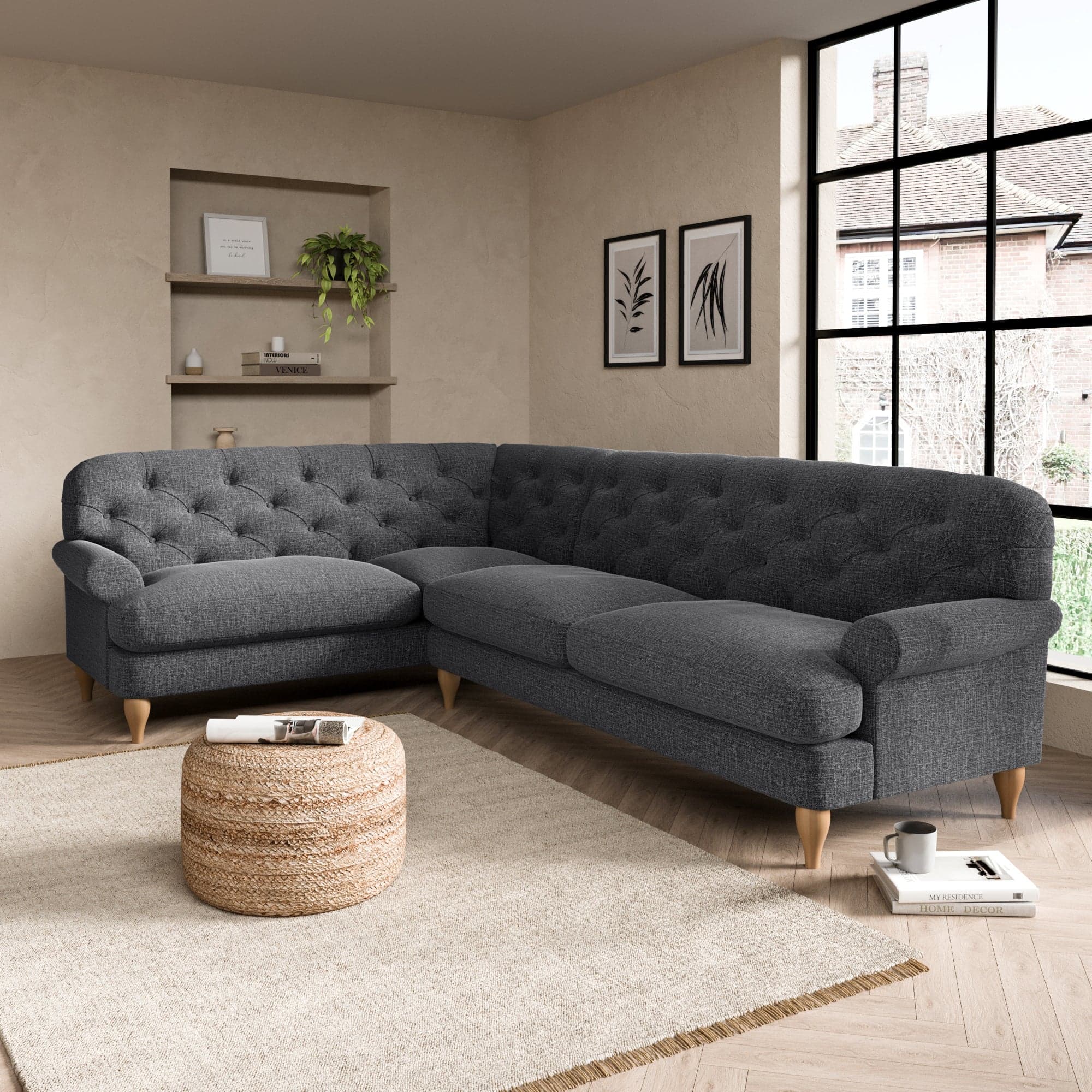 Canterbury Slub Cotton Blend Left Hand Corner Sofa Black