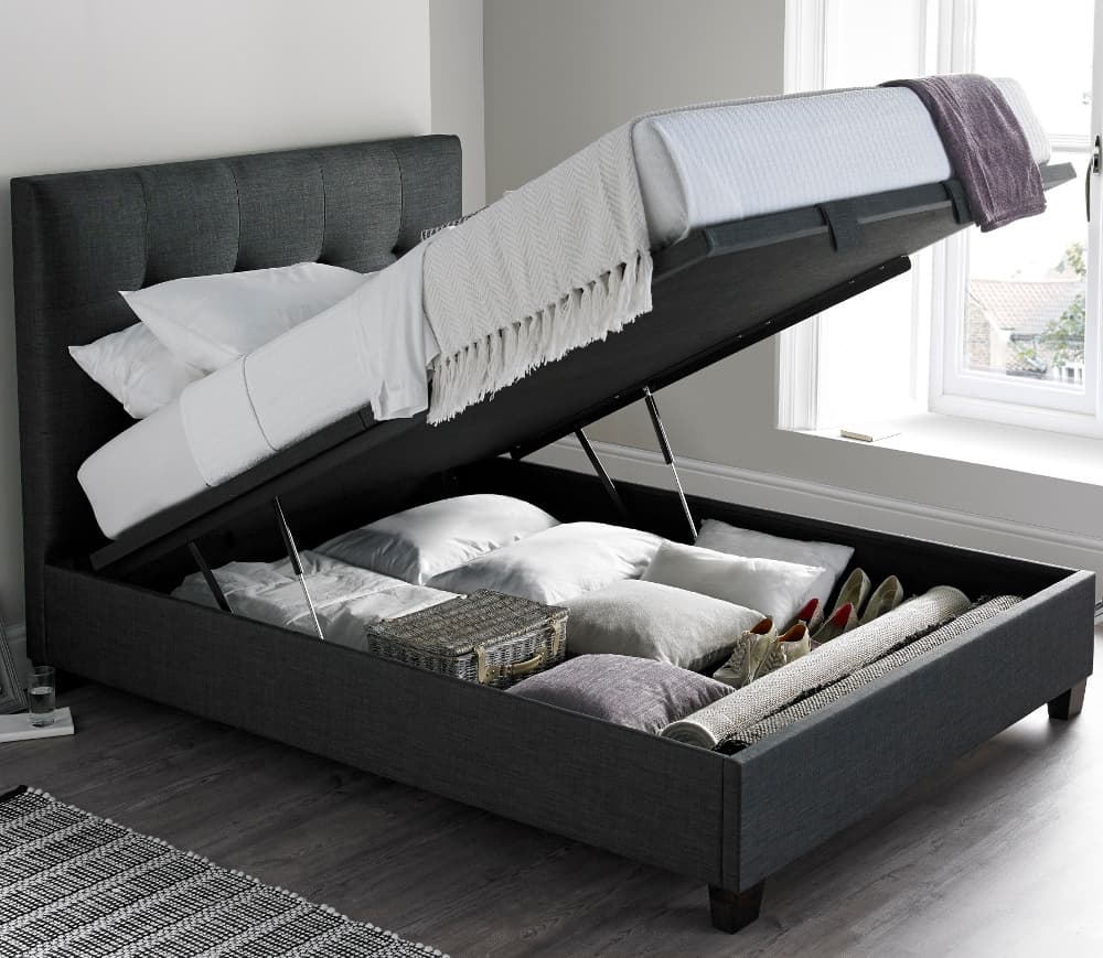 Walkworth Slate Fabric Ottoman Storage Bed Frame - 5ft King Size