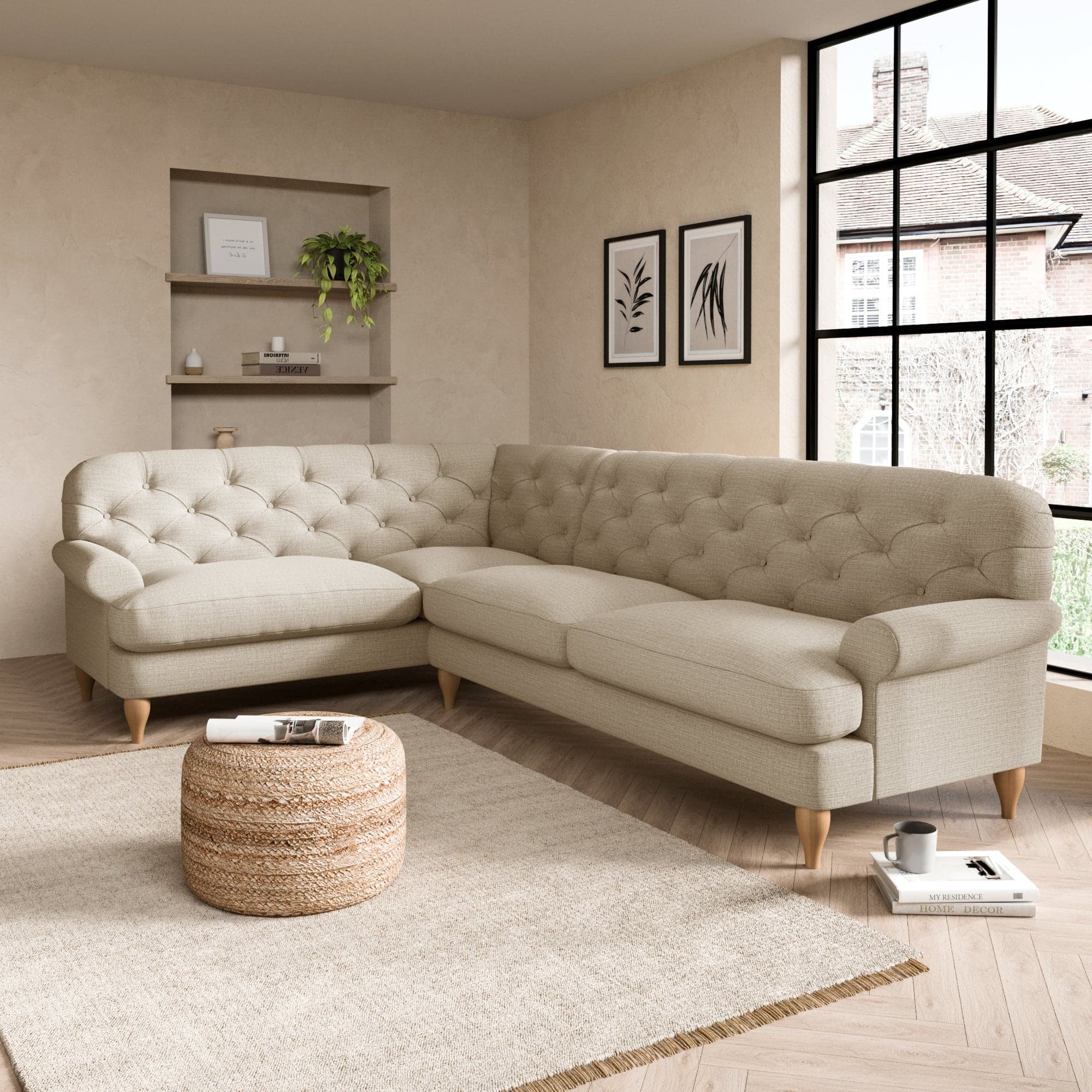Canterbury Textured Weave Left Hand Corner Sofa Brown