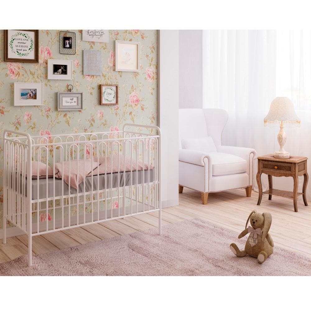Vintage White Metal Baby Cot Frame - 60 x 120 cm