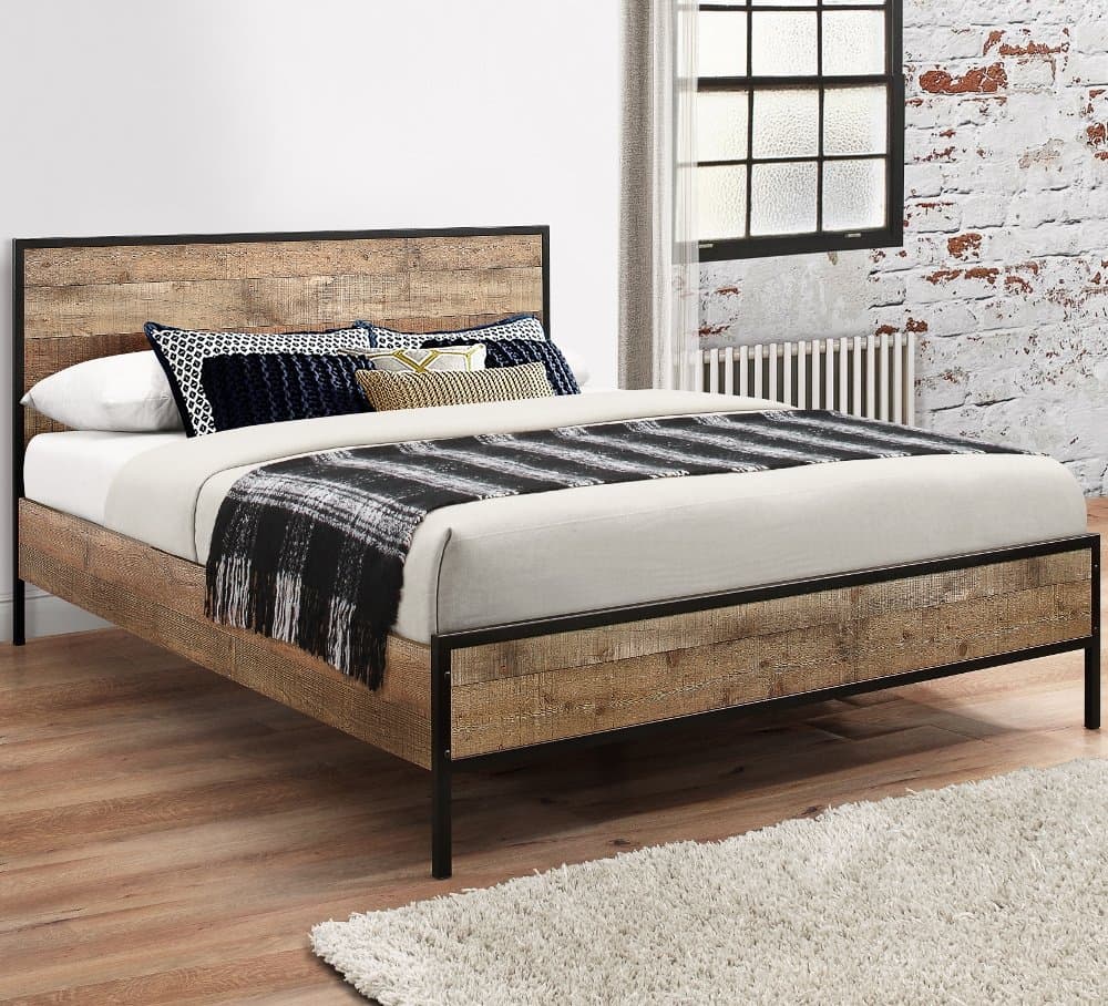 Wooden and Metal Bed Frame 5ft King Size Urban Rustic