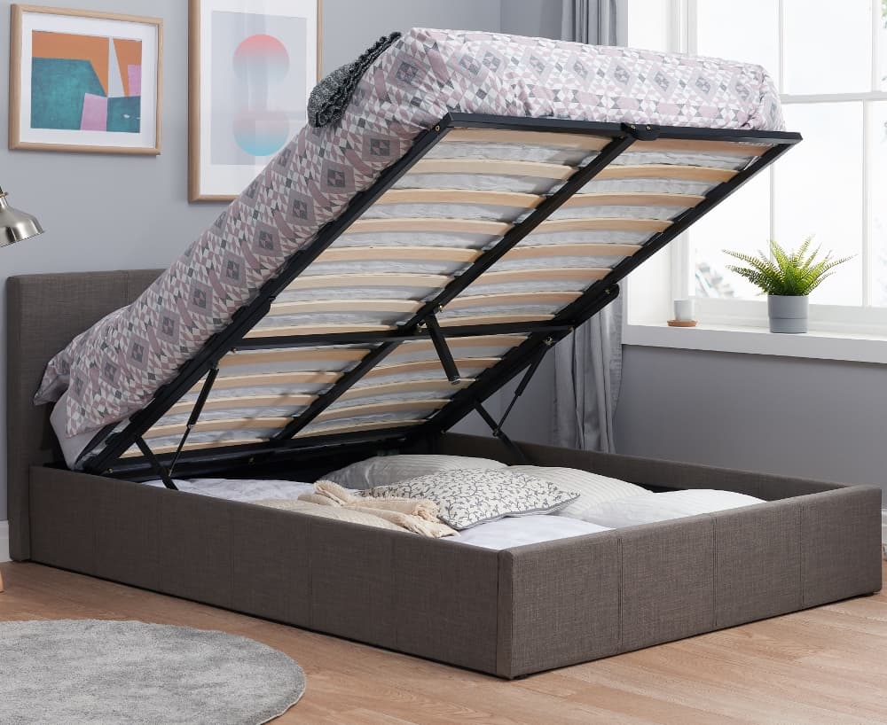 Berlin Grey Fabric Ottoman Storage Bed Frame - 5ft King Size