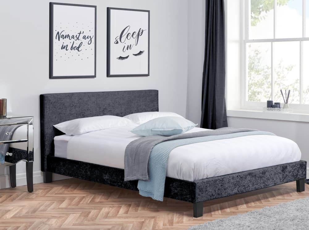 Berlin Black Crushed Velvet Fabric Bed - 5ft King Size