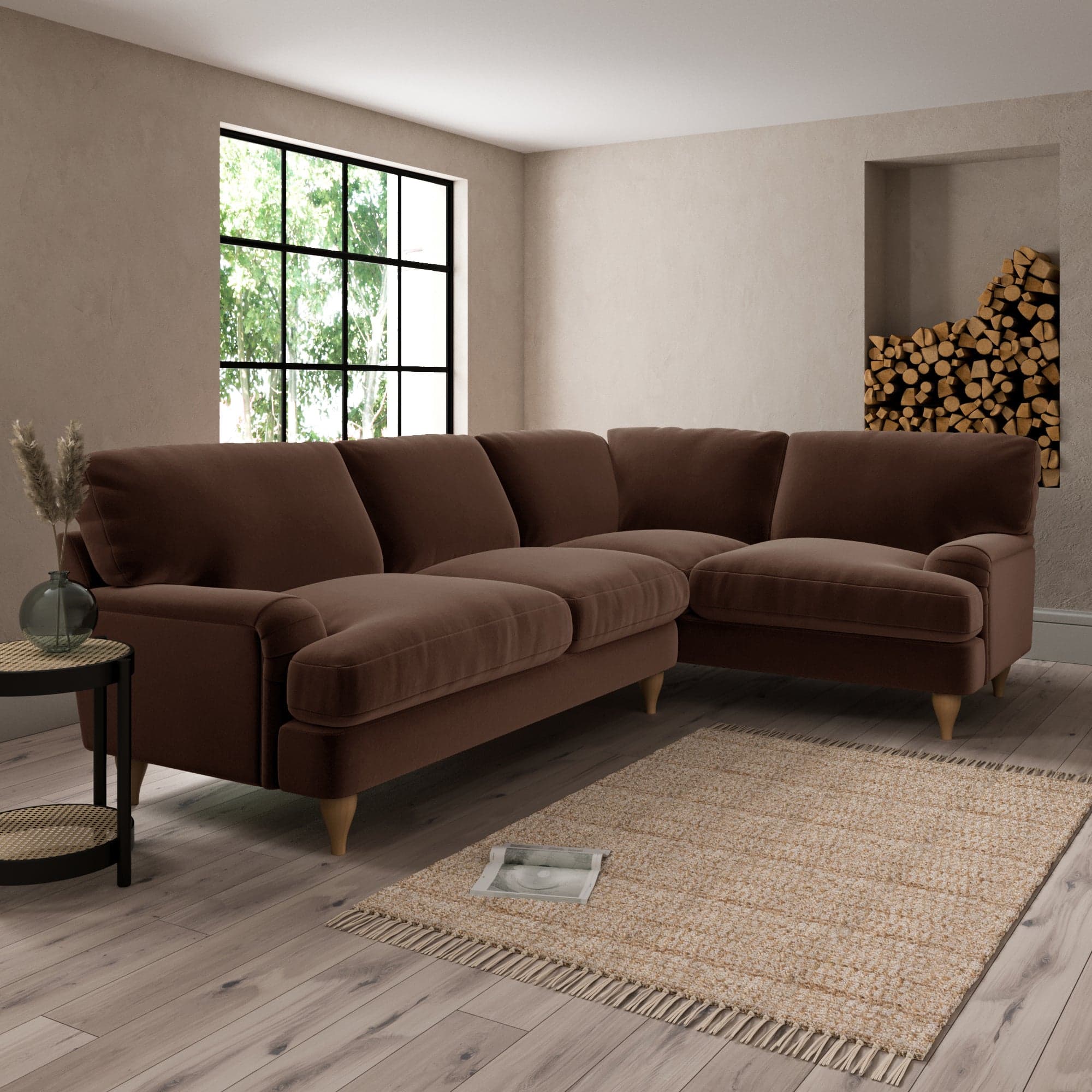 Darwin Luxury Velvet Right Hand Corner Sofa Luxury Velvet Pinecone