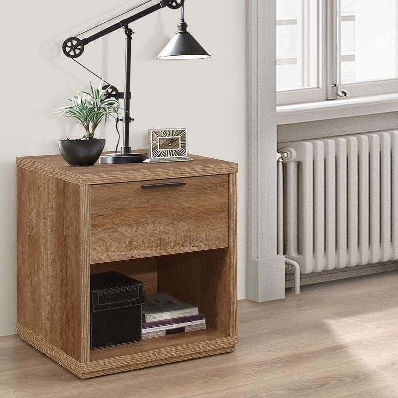 Stockwell Rustic Oak Wooden 1 Drawer Bedside Table