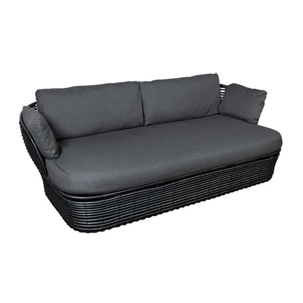 Cane Line Basket Garden Sofa in Graphite with Grey Fabric