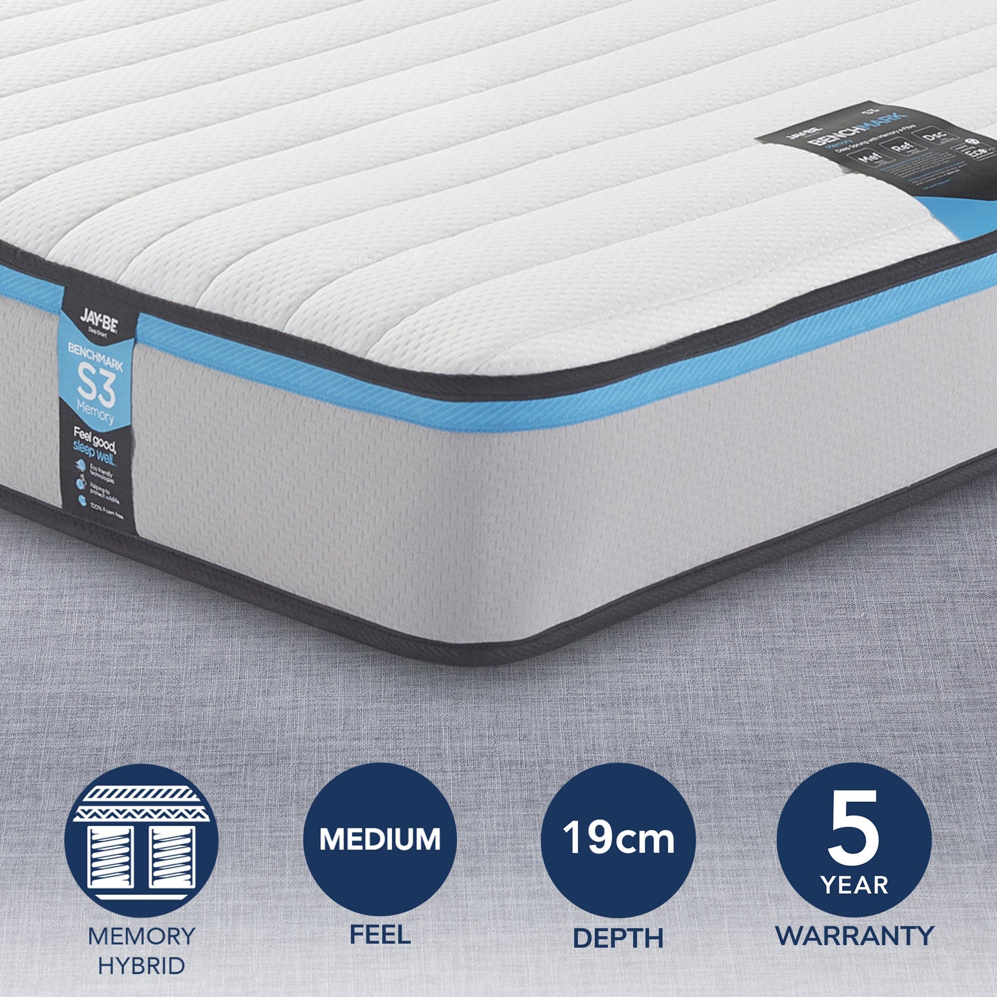 Jay-Be Benchmark S3 Medium Memory Fibre Sprung Mattress White
