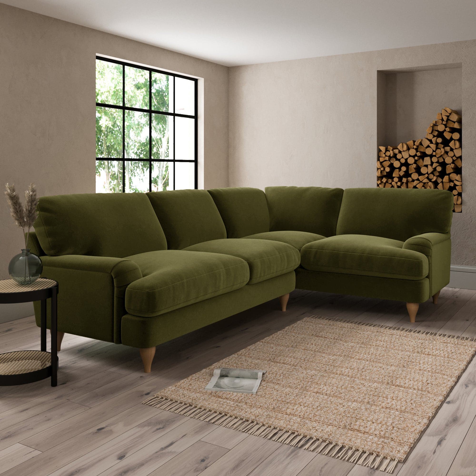 Darwin Luxury Velvet Right Hand Corner Sofa Luxury Velvet Olive
