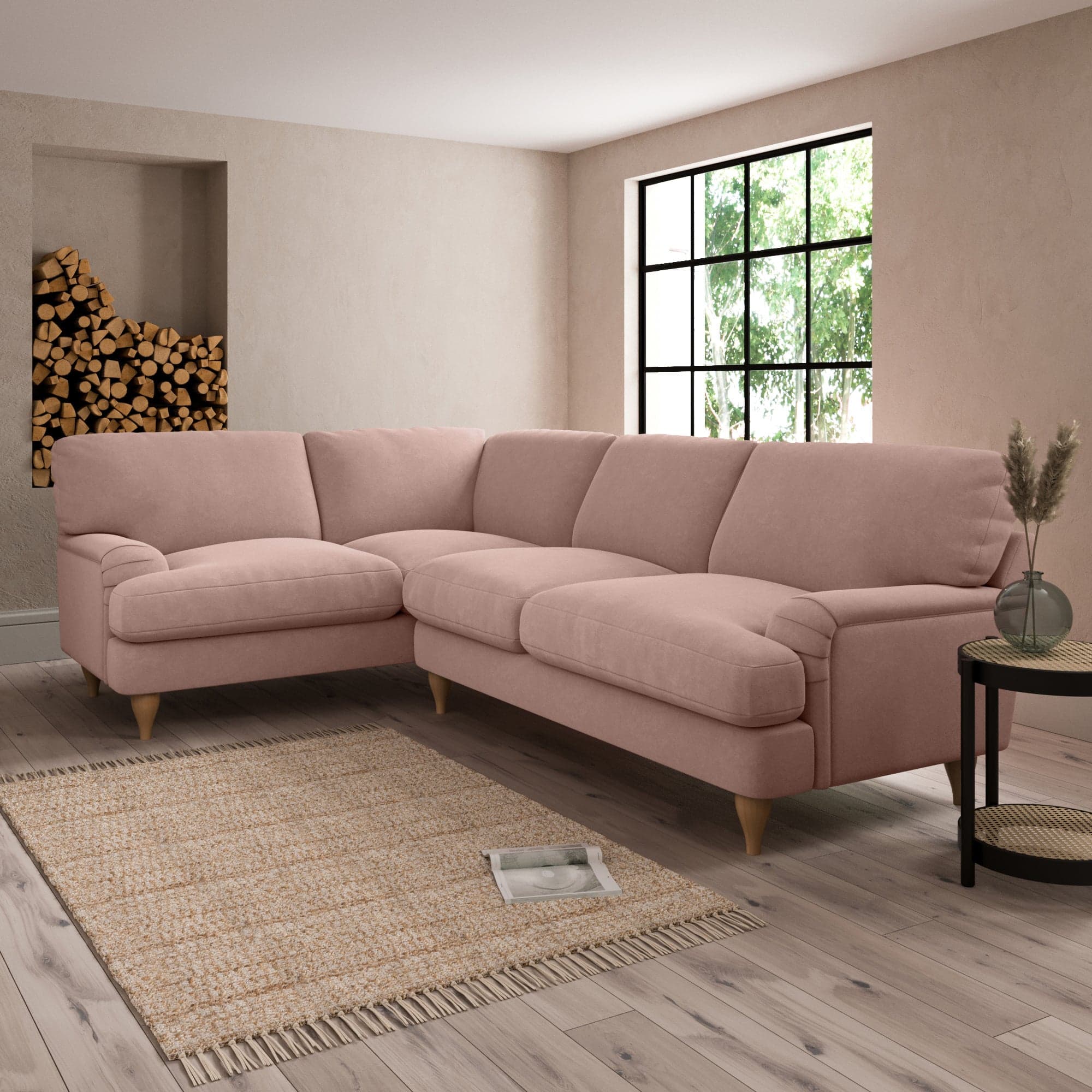 Darwin Luxury Velvet Left Hand Corner Sofa Luxury Velvet Peach Blush