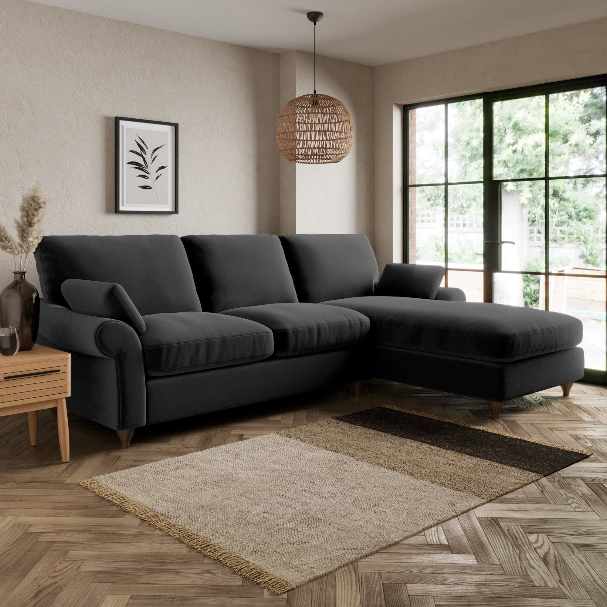 Salisbury Luxury Velvet Right Hand Corner Sofa Black