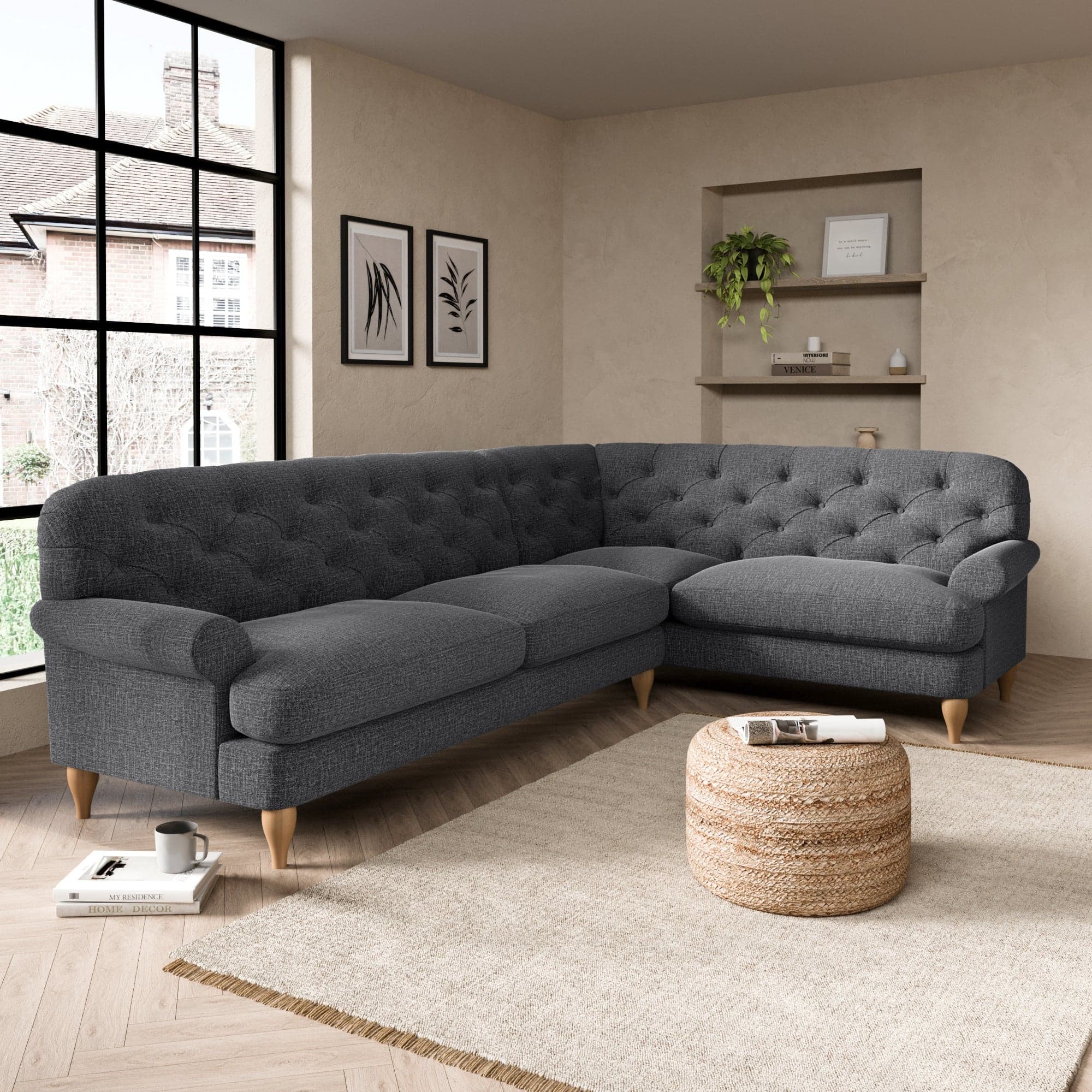 Canterbury Slub Cotton Blend Right Hand Corner Sofa Black