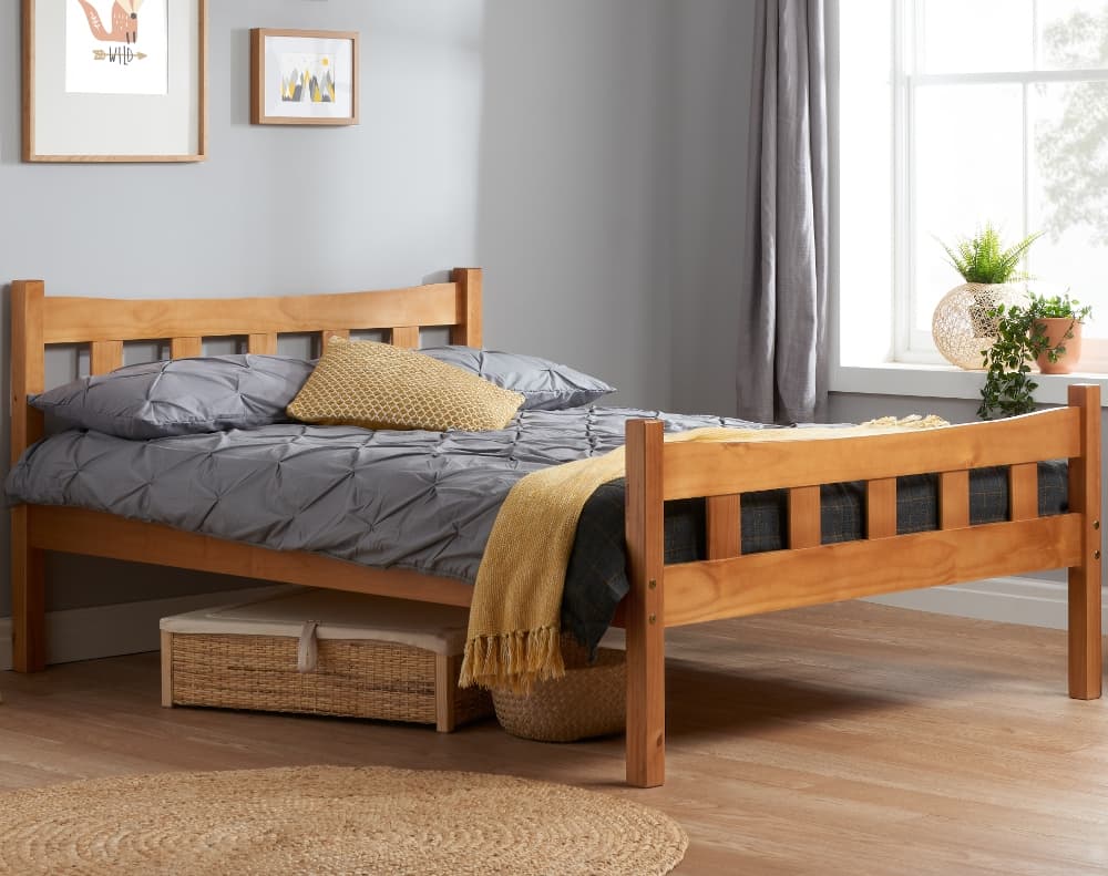 Solid Pine Wooden Bed Frame 4ft6 Double Miami Antique