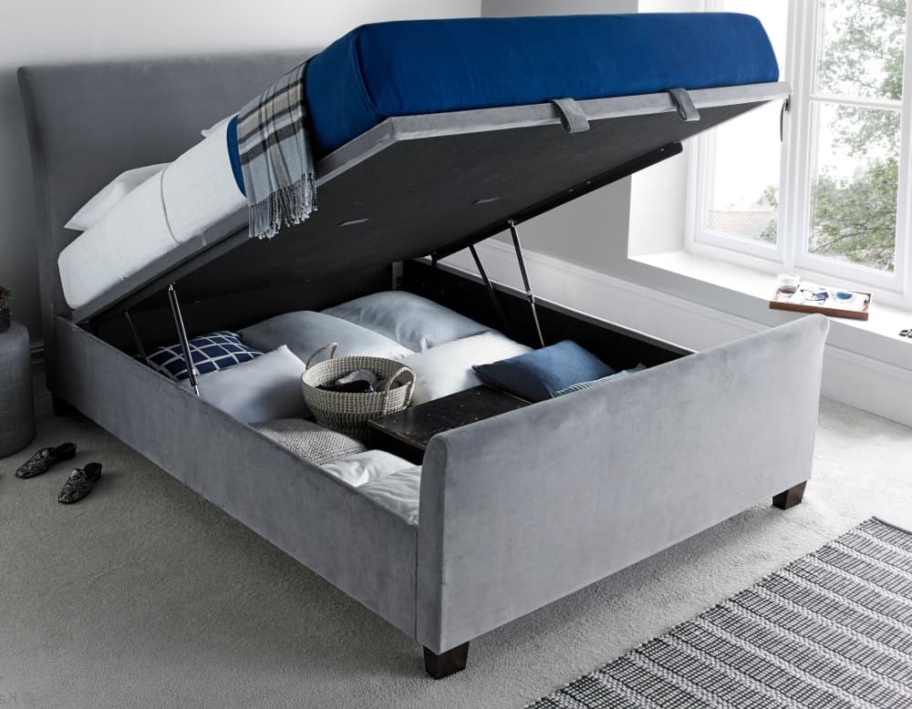 Allendale Plume Velvet Ottoman Fabric Bed Frame - 6ft Super King Size