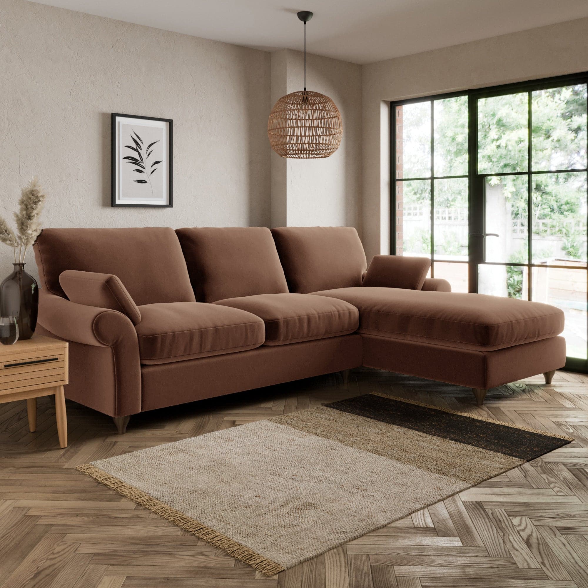 Salisbury Luxury Velvet Right Hand Corner Sofa Brown