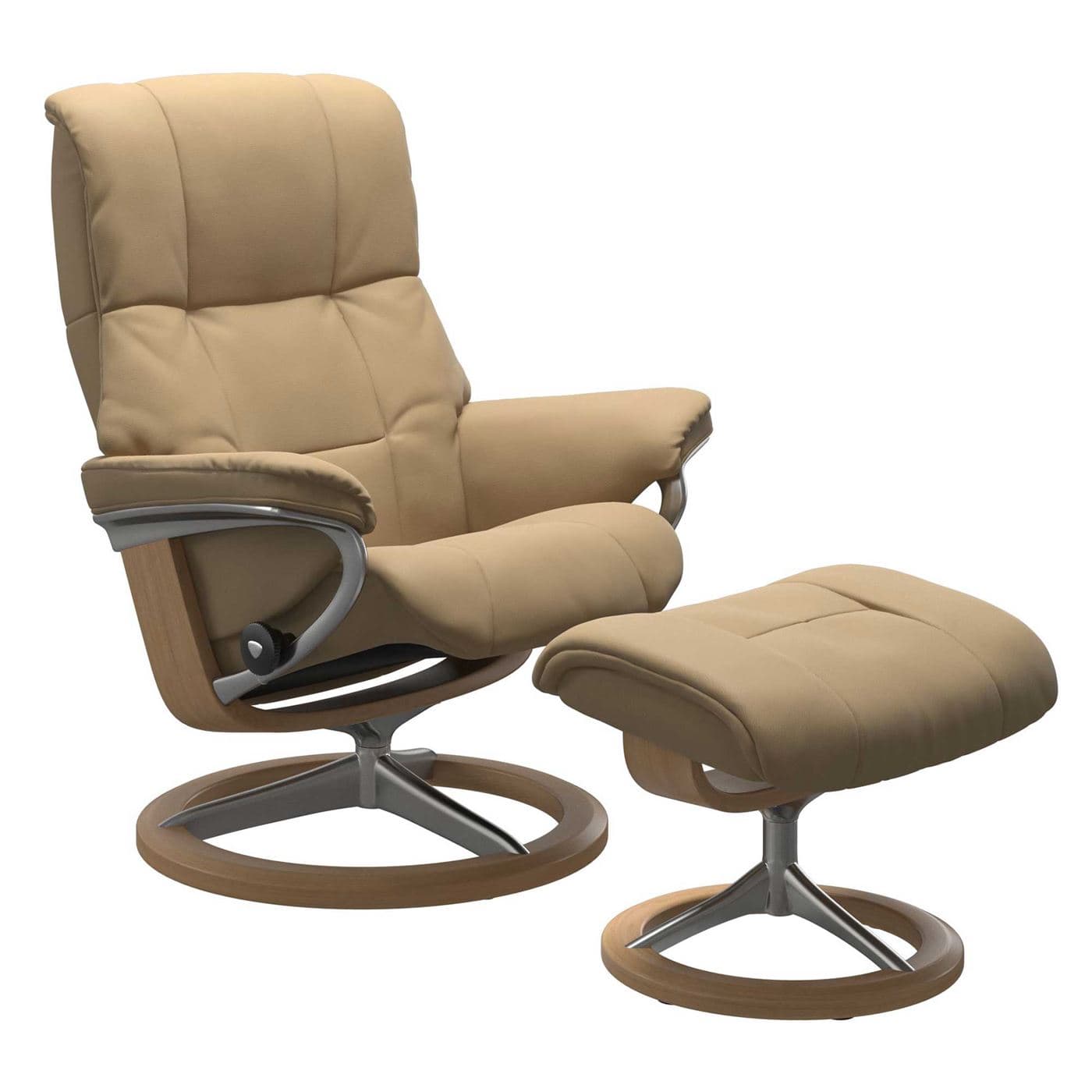 Stressless Mayfair Medium Signature Chair & Stool, Paloma Sand & Oak