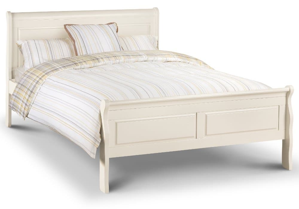Wooden Scroll Sleigh Bed Frame 3ft Single Amelia Stone White