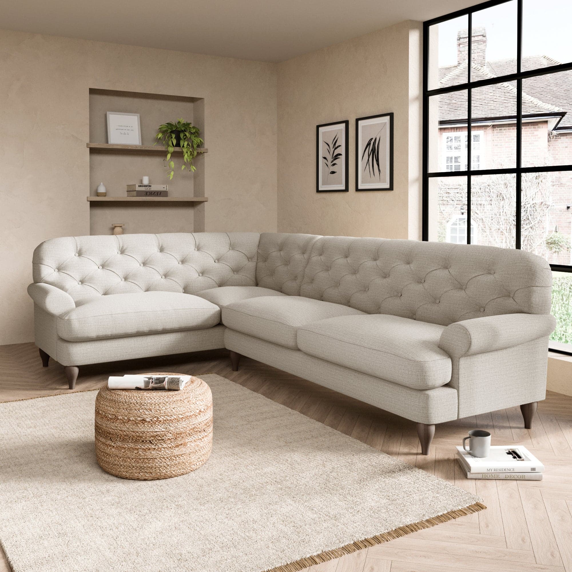 Canterbury Slub Cotton Blend Left Hand Corner Sofa Brown