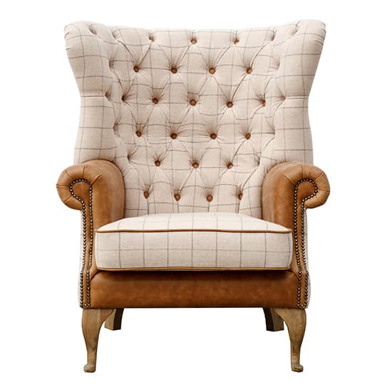Solna Leather And Wool Wing Lounge Chair In Natural And Brown