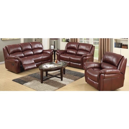 Lerna Leather 3 Seater Sofa And 2 Armchairs Suite In Burgundy