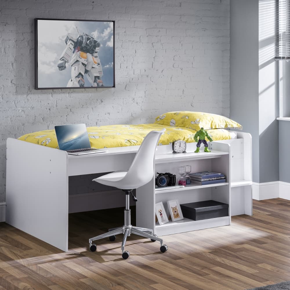 Neptune White Wooden Mid Sleeper Frame - 3ft Single