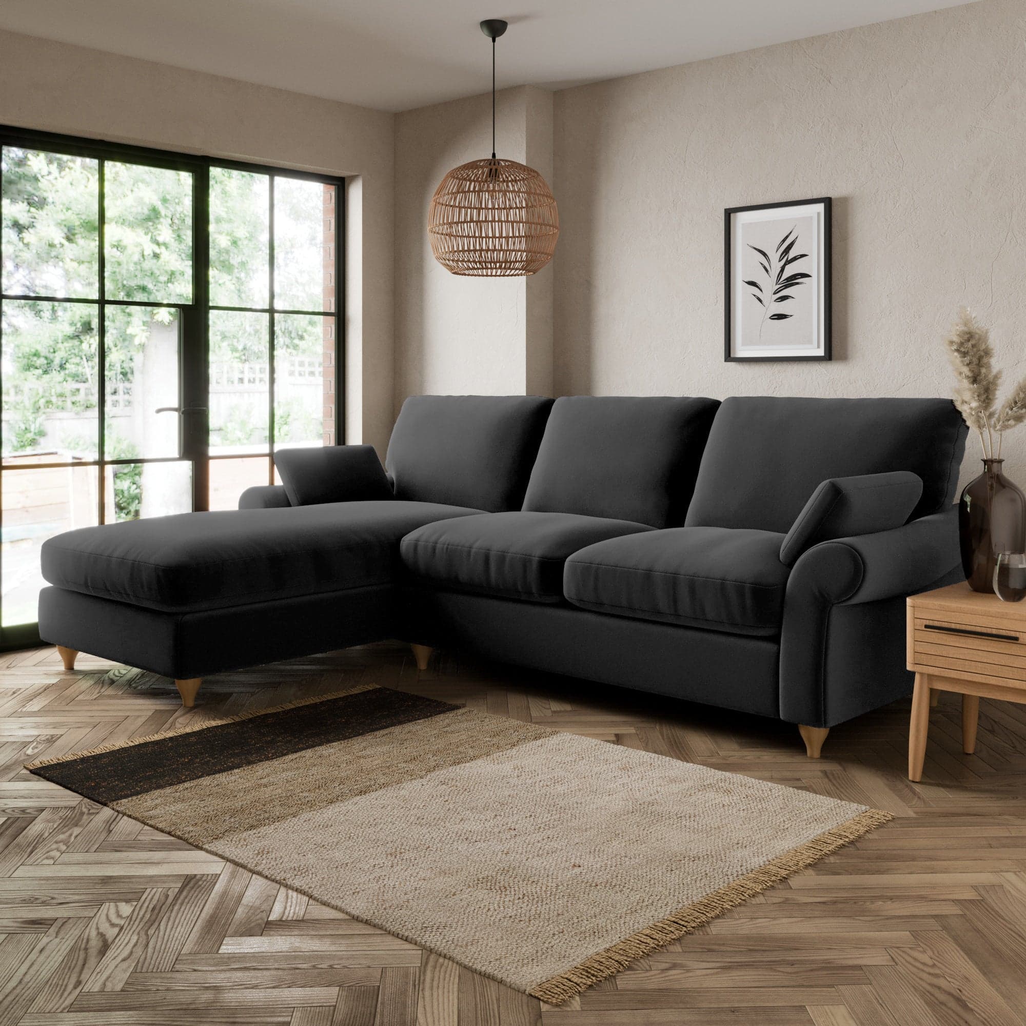 Salisbury Luxury Velvet Left Hand Corner Sofa Black