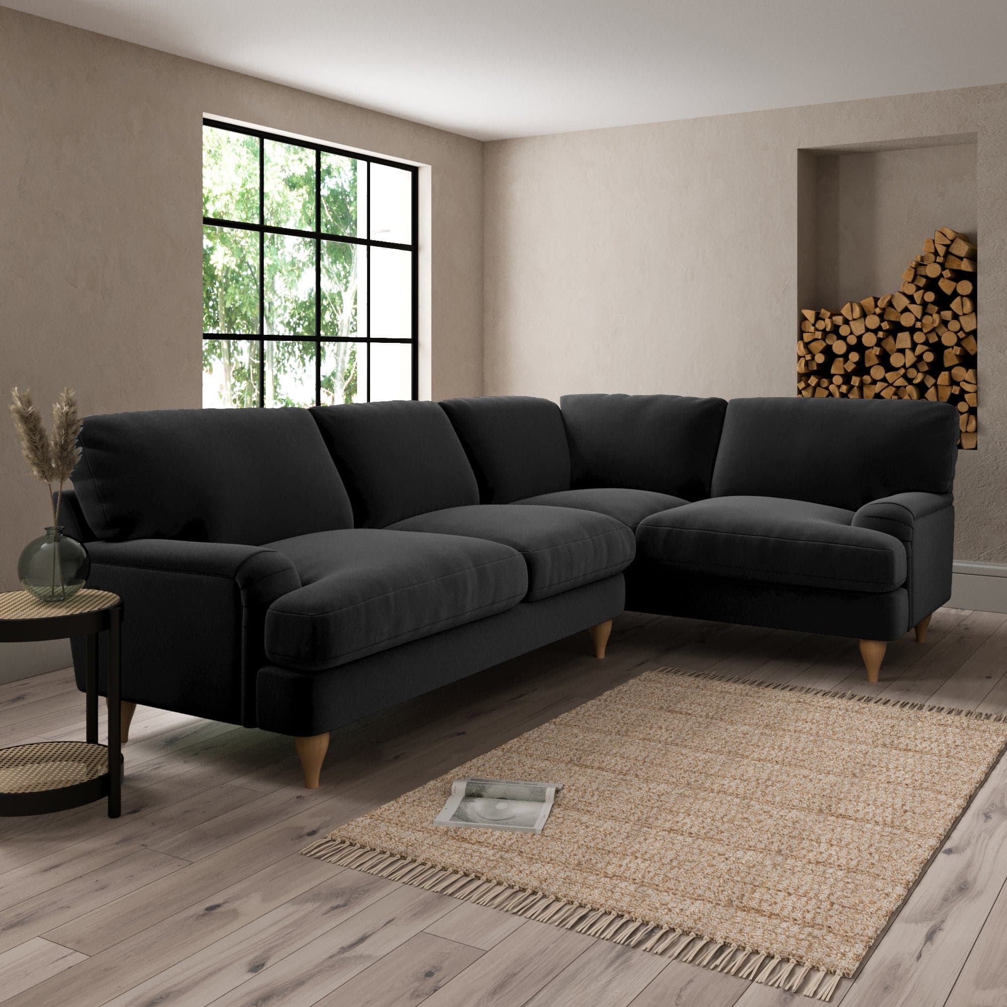 Darwin Luxury Velvet Right Hand Corner Sofa Black