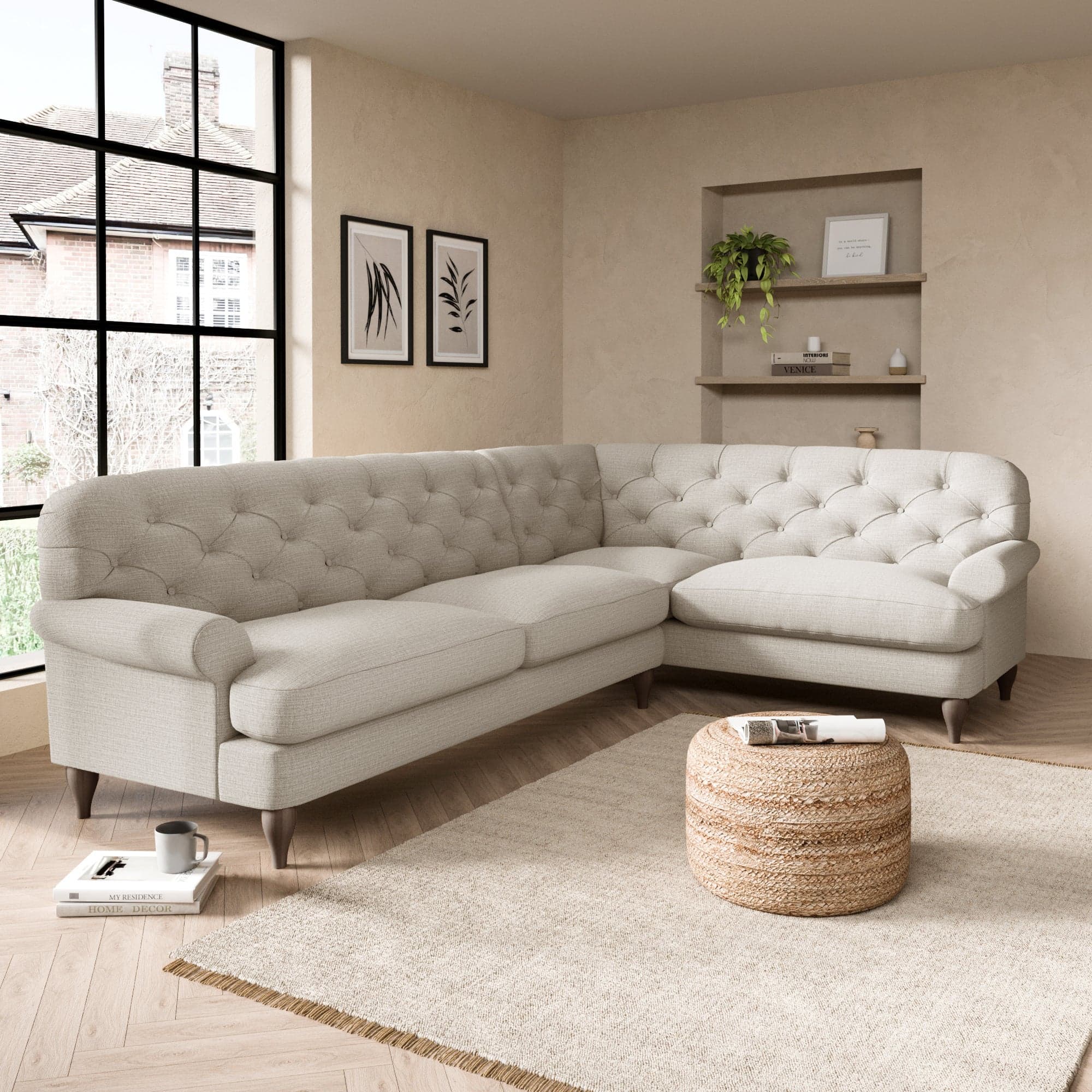 Canterbury Slub Cotton Blend Right Hand Corner Sofa Slub Cotton Sandstone