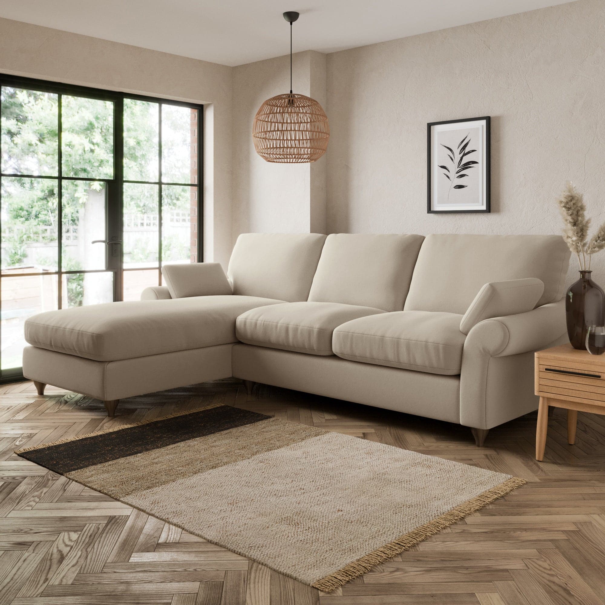 Salisbury Luxury Velvet Left Hand Corner Sofa Luxury Velvet Natural