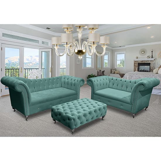 Izu Plush Velvet 2 Seater And 3 Seater Sofa Suite In Seaspray